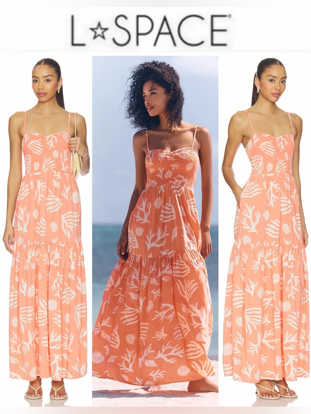 l*space Printed Mallorca Maxi Dress Coral White Tropical Sz S NWT $198